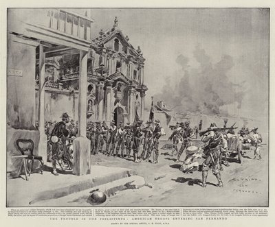 Les troubles aux Philippines, les troupes américaines entrant à San Fernando - Charles Edwin Fripp